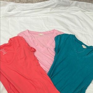 V-Neck T-Shirts in Coral, Pink, and Teal